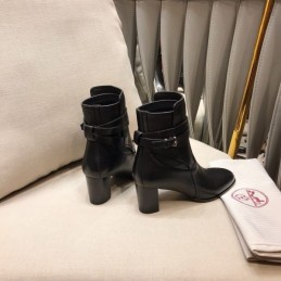 Replica Hermes Black Leather Ankle Boot