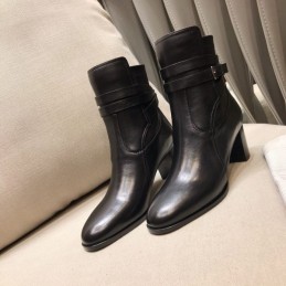 Replica Hermes Black Leather Ankle Boot