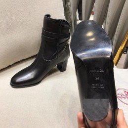 Replica Hermes Black Leather Ankle Boot
