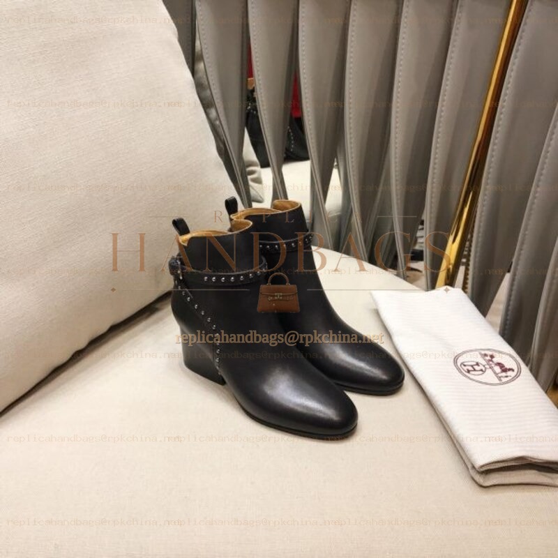 Replica Hermes Black Studded Ankle Boot