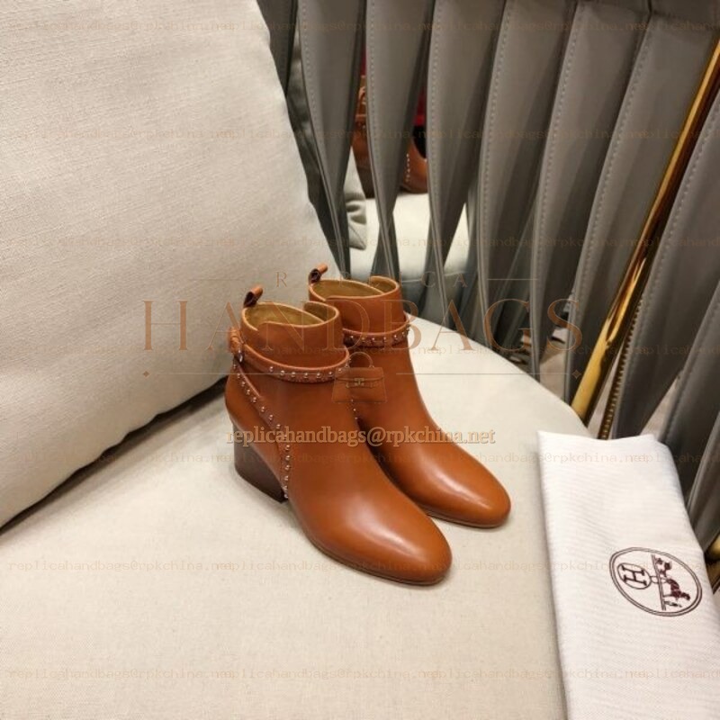 Replica Hermes Tan Leather Ankle Boot