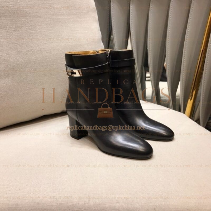 Replica Hermes Black Heeled Ankle Boot