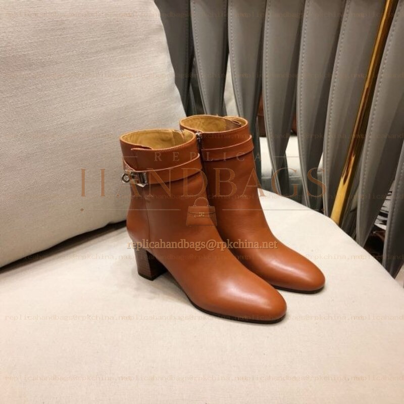 Replica Hermes Cognac Heeled Ankle Boot