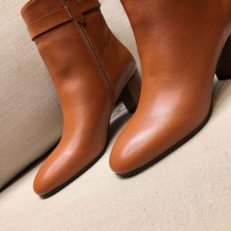 Replica Hermes Cognac Heeled Ankle Boot