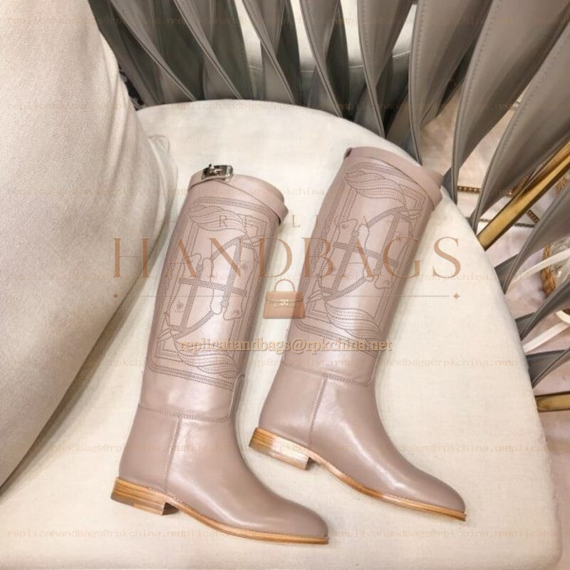 Replica Hermes Blush Quilted Knee High Boot