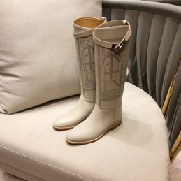Replica Hermes White Quilted Knee High Boot