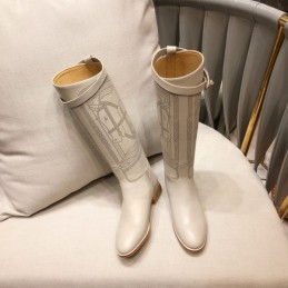 Replica Hermes White Quilted Knee High Boot