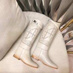 Replica Hermes White Quilted Knee High Boot