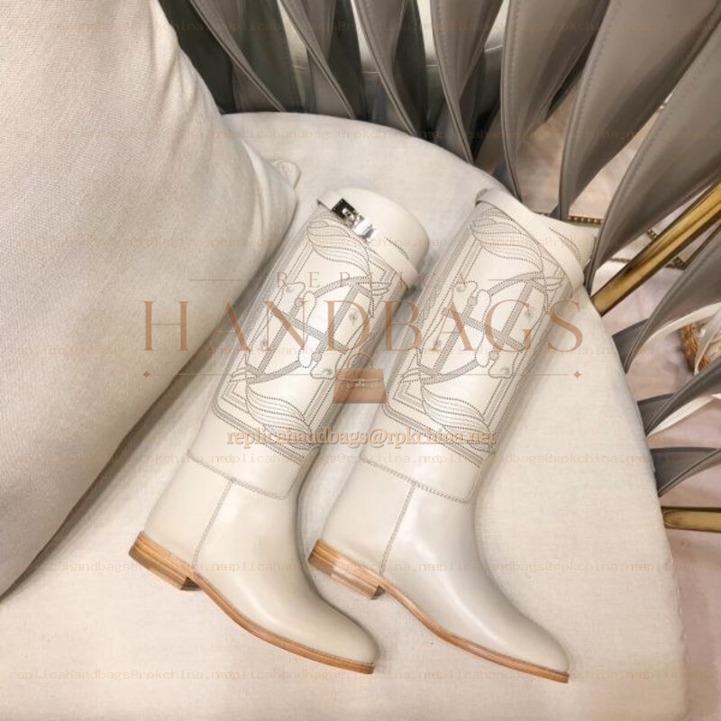 Replica Hermes White Quilted Knee High Boot