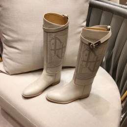 Replica Hermes White Quilted Knee High Boot