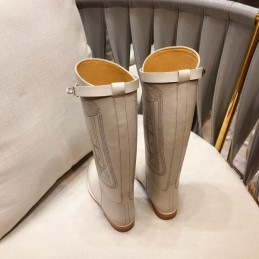 Replica Hermes White Quilted Knee High Boot