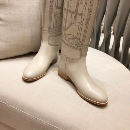 Replica Hermes White Quilted Knee High Boot
