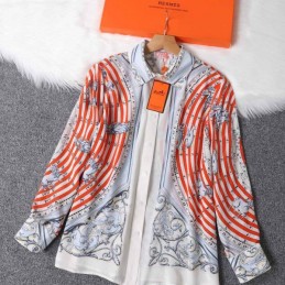 Replica Hermes Orange Scarf Print Hooded Shirt