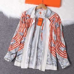 Replica Hermes Orange Scarf Print Hooded Shirt