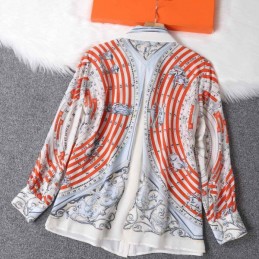Replica Hermes Orange Scarf Print Hooded Shirt