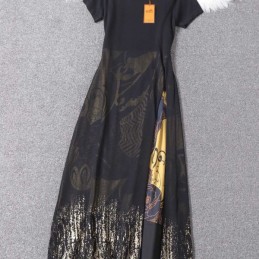 Replica Hermes Black Lace Panel Sleeveless Dress