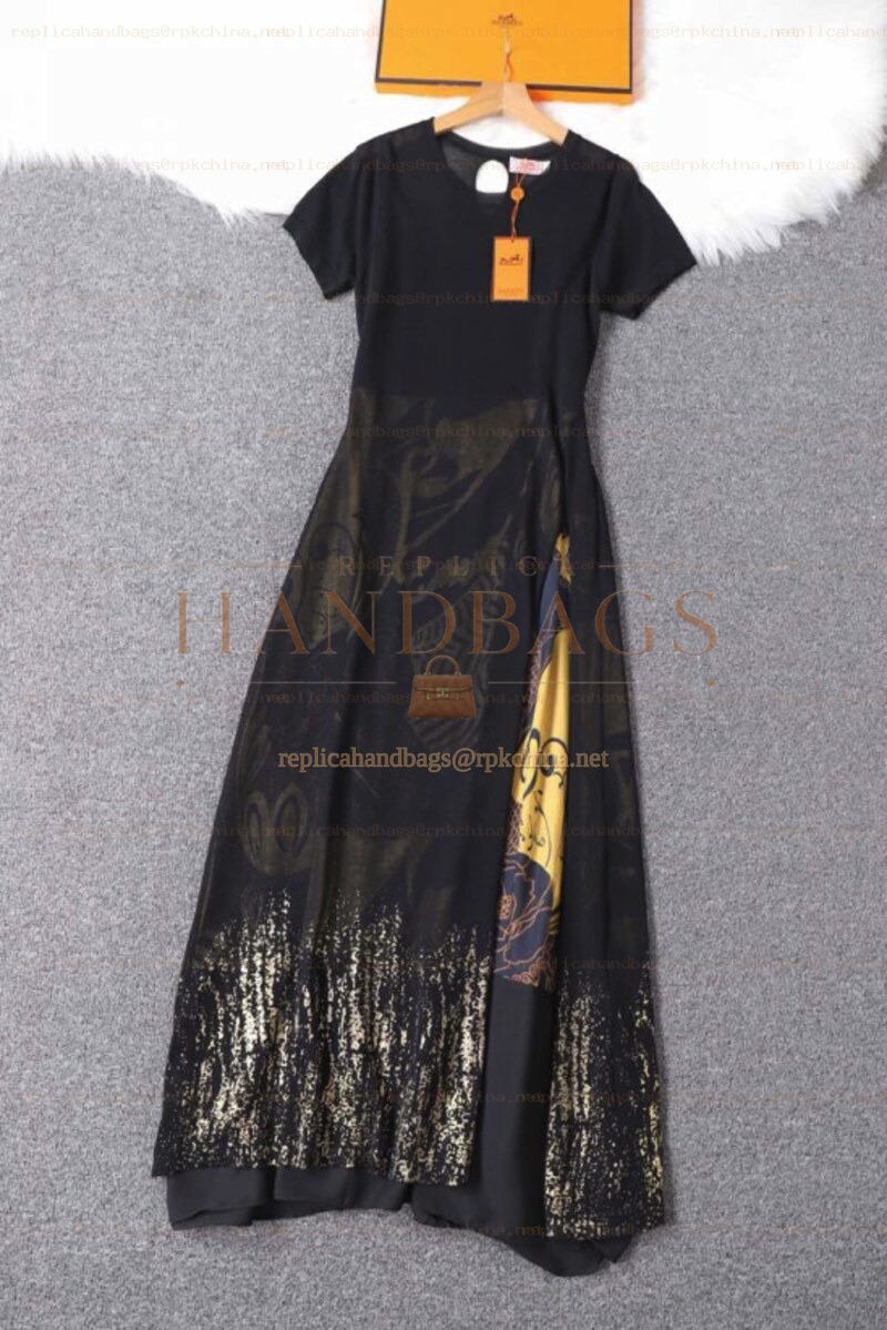 Replica Hermes Black Lace Panel Sleeveless Dress