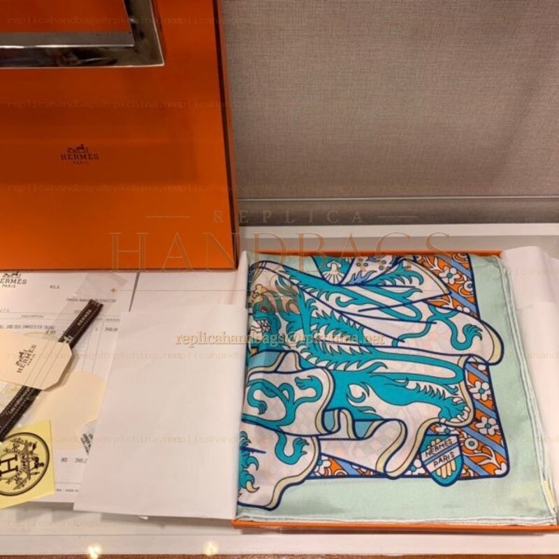 Replica Hermes Pink and Teal Floral 90cm Silk Scarf