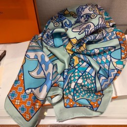 Replica Hermes Pink and Teal Floral 90cm Silk Scarf