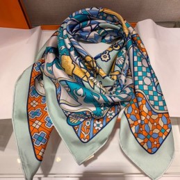 Replica Hermes Pink and Teal Floral 90cm Silk Scarf