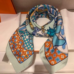 Replica Hermes Pink and Teal Floral 90cm Silk Scarf