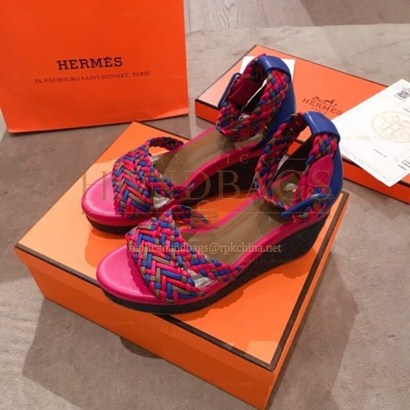 Replica Hermes Pink Multicolor Strap Sandal