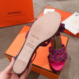 Replica Hermes Pink Multicolor Strap Sandal