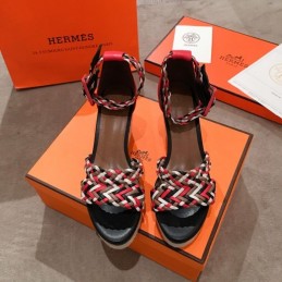 Replica Hermes Black Multicolor Strap Sandal