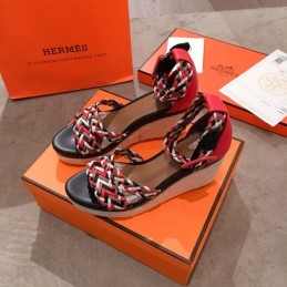 Replica Hermes Black Multicolor Strap Sandal