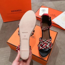 Replica Hermes Black Multicolor Strap Sandal