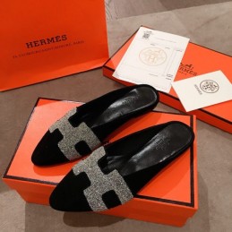 Replica Hermes Black Suede H Buckle Loafer