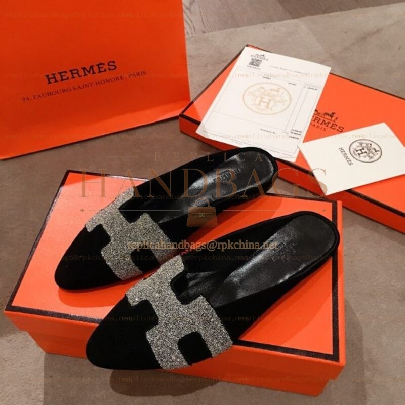 Replica Hermes Black Suede H Buckle Loafer