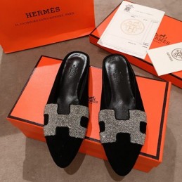 Replica Hermes Black Suede H Buckle Loafer