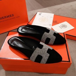 Replica Hermes Black Suede H Buckle Loafer
