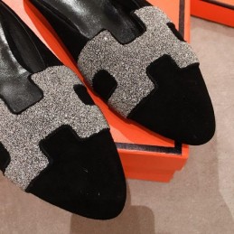 Replica Hermes Black Suede H Buckle Loafer