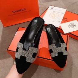 Replica Hermes Black Suede H Buckle Loafer