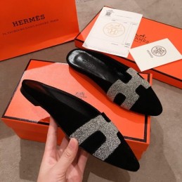Replica Hermes Black Suede H Buckle Loafer