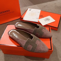 Replica Hermes Gray Suede H Buckle Loafer