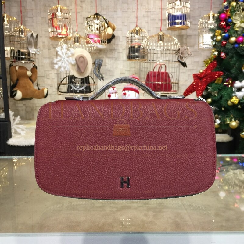Replica Hermes Burgundy H Leather Wallet