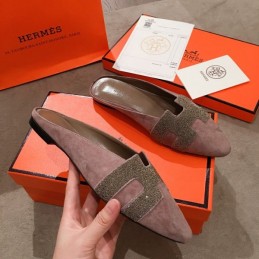 Replica Hermes Gray Suede H Buckle Loafer