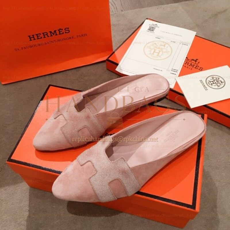 Replica Hermes Pink Suede H Buckle Loafer
