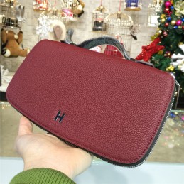 Replica Hermes Burgundy H Leather Wallet