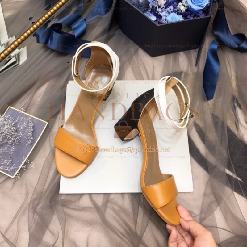 Replica Hermes Orange White Ankle Strap Sandal
