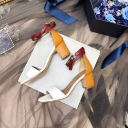 Replica Hermes White Burgundy Ankle Strap Sandal
