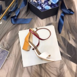 Replica Hermes White Burgundy Ankle Strap Sandal