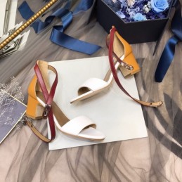 Replica Hermes White Burgundy Ankle Strap Sandal