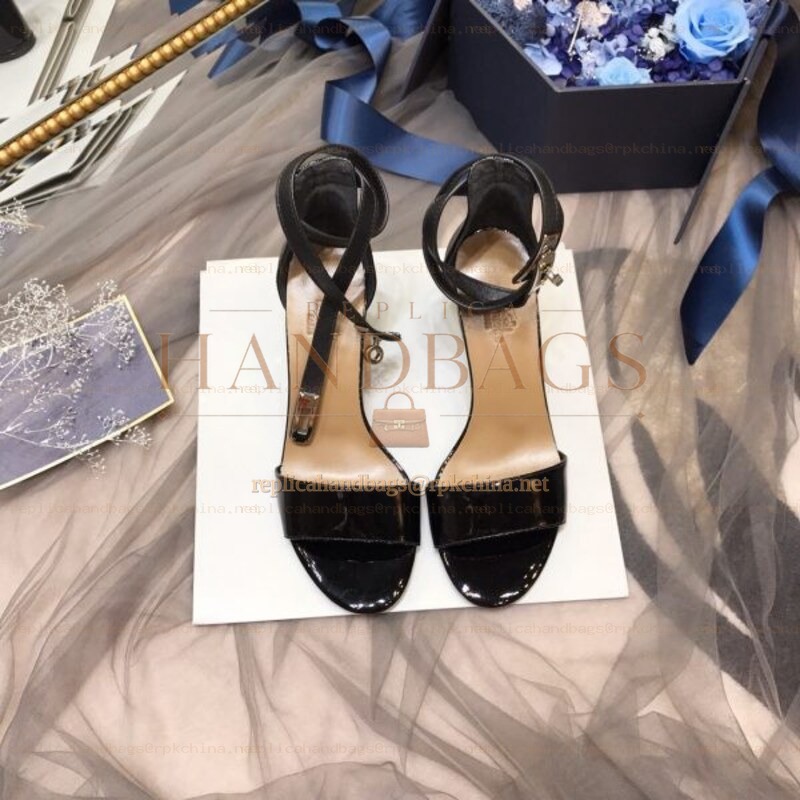 Replica Hermes Black Wrap Strap Sandal