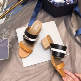 Replica Hermes Tan Black Double Strap Slide Sandal