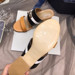 Replica Hermes Tan Black Double Strap Slide Sandal