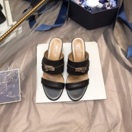 Replica Hermes Black Double Strap Slide Sandal